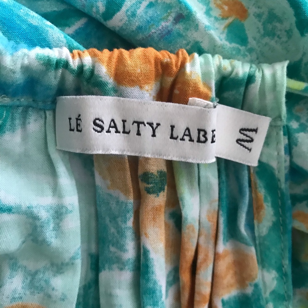 Lé Salty Label Bianca Maxi Dress Cutaway Teal Tropical Floral Green Blue SZ M - Picture 9 of 10